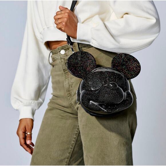 NWT Disney Parks Mickey Mouse Molded Loungefly Bag Black sparkle Glitter - Picture 6 of 9